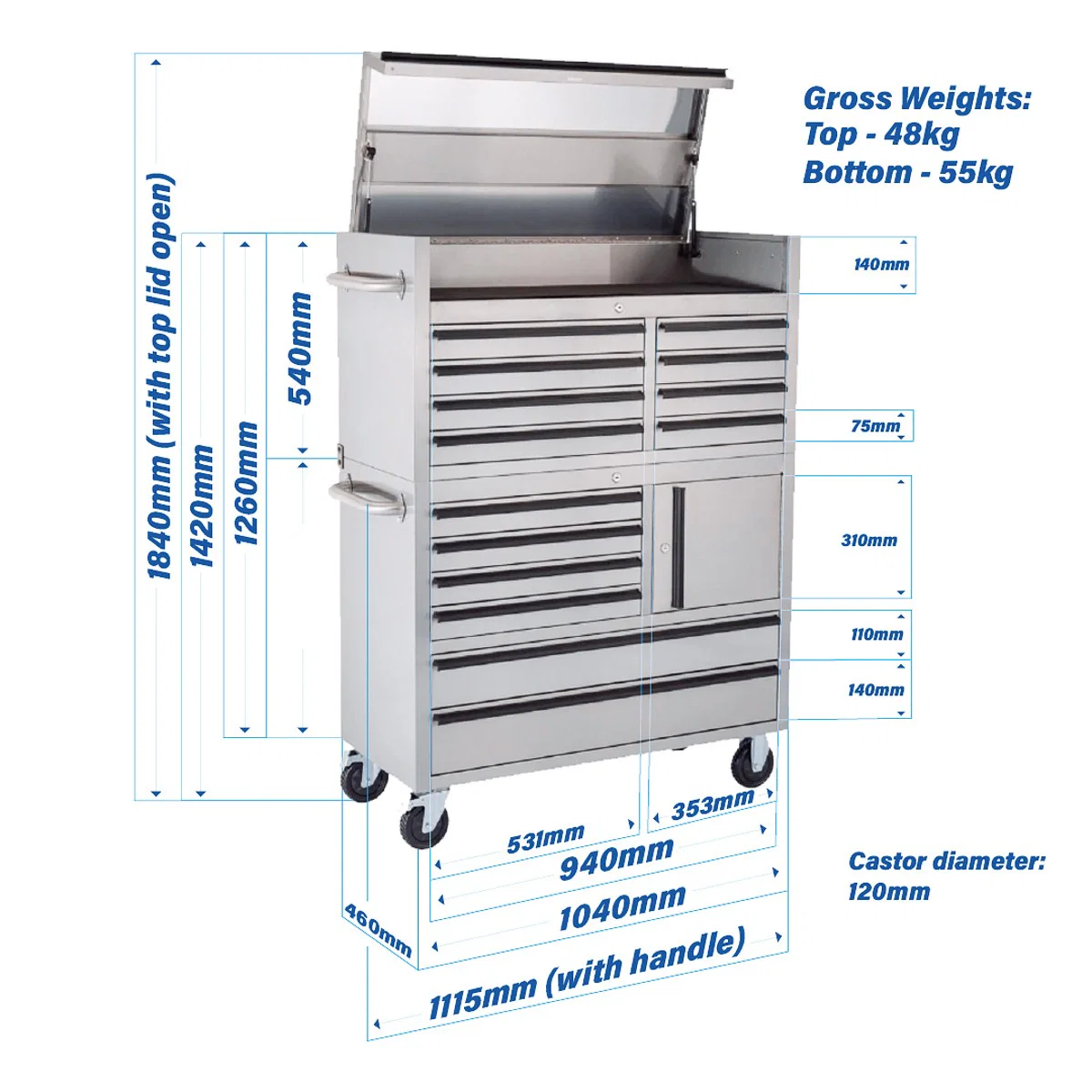 41 inch Stainless Steel 14 Drawer tool chest Tool Box Chest Cabinet - Image 4
