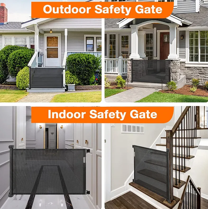 Baby retractable safety gate Black - Image 11